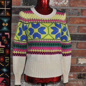 Greylin Knit Sweater Bright Neon Multi Colour Nordic Apres Ski Wool Blend XS